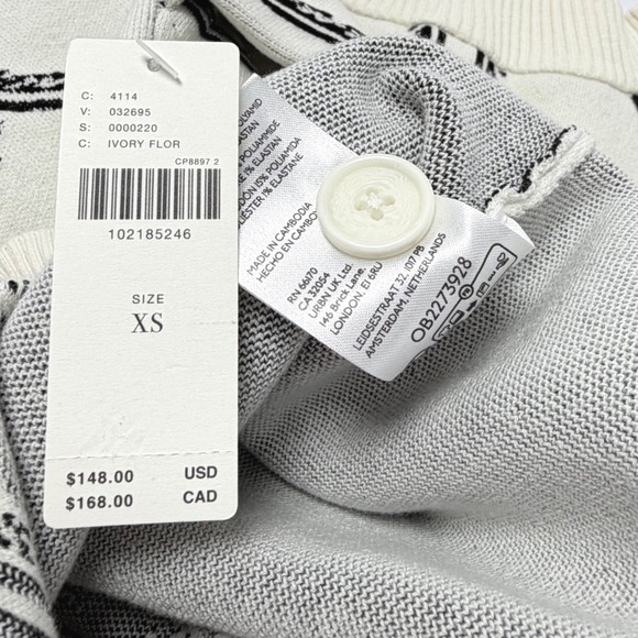 NWT Anthropologie Puff-Sleeve Cardigan Sweater Ivory Black Floral XS $148 Crop - Picture 7 of 9